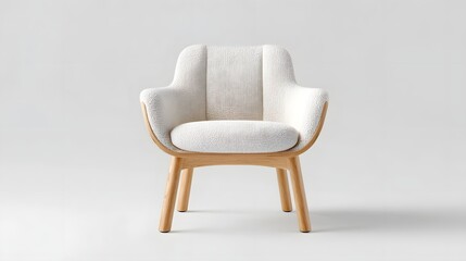 Contemporary armchair with plush textured upholstery and a smoothly curved natural wood frame offering comfort and style for modern living spaces