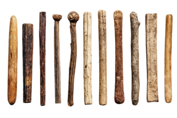 Assorted Wooden Sticks on White Background