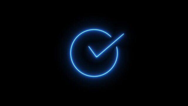 Neon check mark icon animation,  box neon icon sign animation,Check mark sign icon animation on black background, check mark 4k video footage.