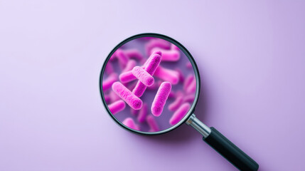 Close-up view of pink bacteria magnified under a lens, showcasing the intricate details of microbial life.