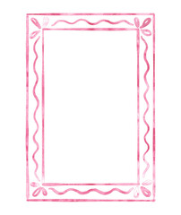 Pink watercolor frame with waves.Hand painted illustrations isolated on white background.