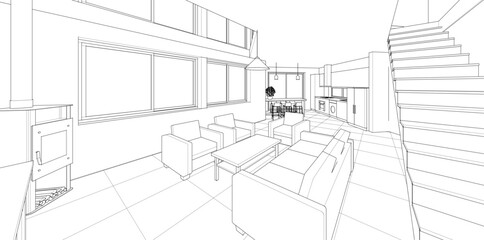 Fototapeta premium interior kitchen living room 3d illustration 
