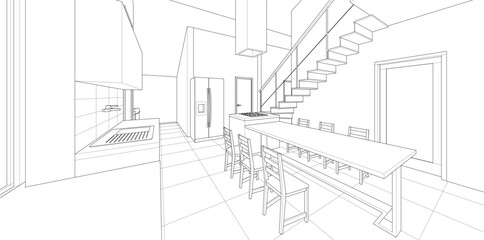 Fototapeta premium interior kitchen living room 3d illustration 