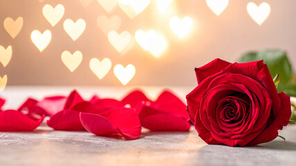 ハートのイルミネーションの背景の赤いばら