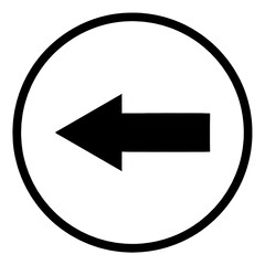 Minimalist black icon of a left-pointing arrow inside a circle, ideal for navigation, direction signage, and user interface design.