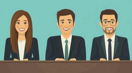 Business people seated at a table, smiling,  professional image.  Possible use Business stock photo