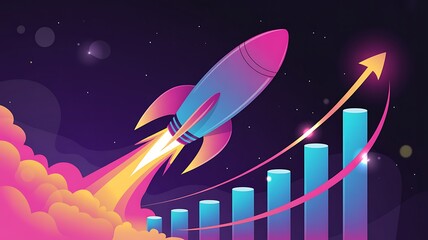 Rocket launch signifies business growth and success in the space