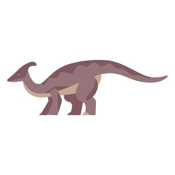 Stylized illustration of a Parasaurolophus dinosaur in muted earth tones, isolated on white.