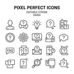 Set of modern editable icons with question marks for FAQ and info