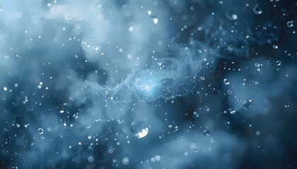 Abstract composition of sparkling water droplets in a smoky blue atmosphere