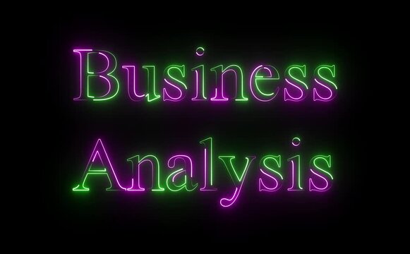Glowing neon business analysis icon with charts, data lines, and text elements, symbolizing insights, performance tracking, decision making, and strategic evaluation in modern interfaces designs.
