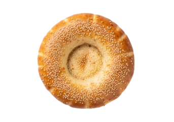 sesame bagel on white background close up
