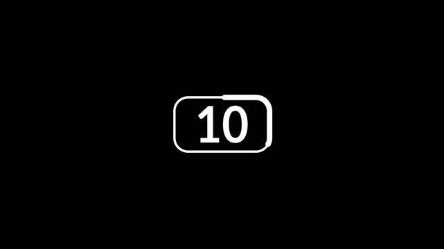 Countdown timer animation from 15 to 0 with alpha channel, 15 second countdown video on transparent background in 4k.