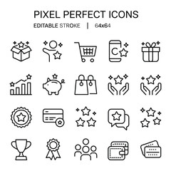 Editable stroke icons for business and e-commerce concepts