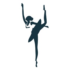 Artistic silhouette of a gymnast or ballet dancer in a graceful pose, dark teal vector on white background
