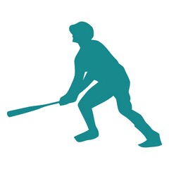 Teal silhouette of a baseball player or batter in a hitting stance with a bat isolated on white