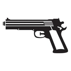 Black and white silhouette of a modern semi-automatic pistol or handgun, isolated firearm weapon for security or tactical themes.