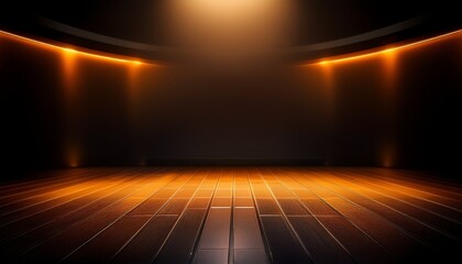 dark studio background with a subtle orange glow illuminating the floor