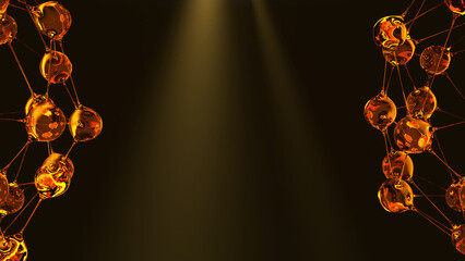 Corporate Light Orbit &ndash; Gold Light Rays with Glass Spheres on Black Background (Ultra High Resolution)