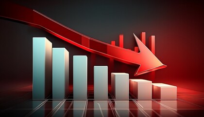 3d bar chart with red downtrend arrow n financial decline