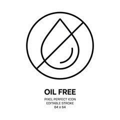 Oil free product icon with droplet symbol and prohibition sign