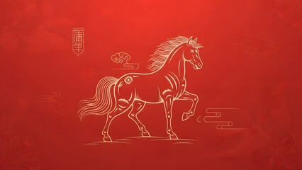 Stylized white horse illustration on red background chinese new year concept