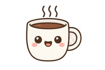 Cute steaming coffee mug happy face illustration