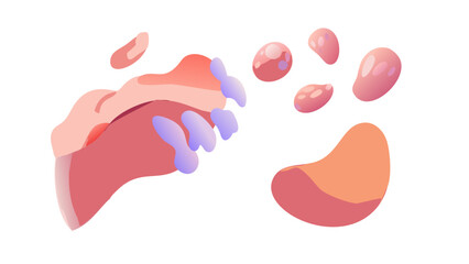 Abstract vector background with squishy, 3D-looking liquid shapes, soft pastel gradients, tactile and sensory aesthetic, high resolution, organic flow.