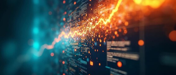 Dynamic data visualization with glowing graphs flickering in ambient motion, as the camera slowly pans across a futuristic digital interface, in a cinematic, modern style. - Powered by Adobe