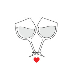 Two wine glasses forming a heart shape