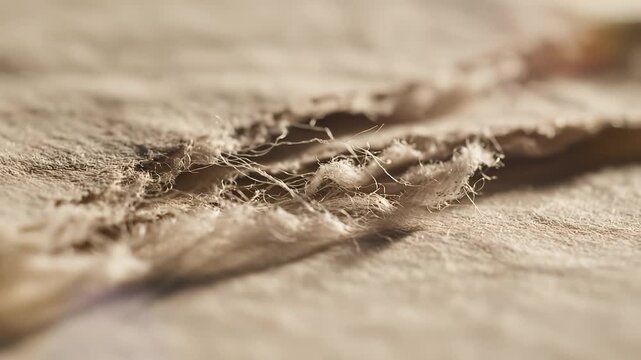 Closeup of torn fabric fibers