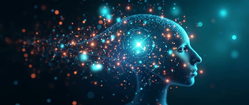 A creative representation of AI topic clustering for content showcasing a blend of shapes and colors, allowing for generous copy space for informative text and branding.