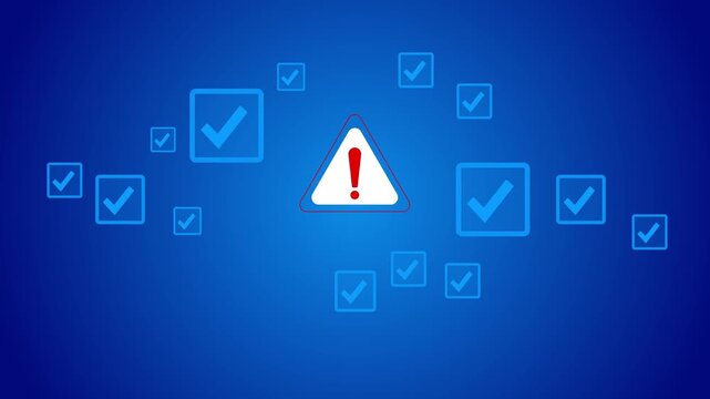 Identifying Critical Issues: Magnifying Alert Amidst Approvals & Checks for Risk Management, Security, and Compliance Assurance and Motion graphics of scam alert concept.