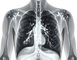 Human Lungs X-Ray Image, Front View Chest Radiography, Medical PNG on White Background 