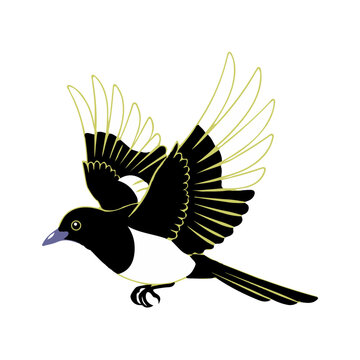 Stylized Korean Magpie Illustration Symbolizing Luck and Joy in Traditional Culture for Use in Design and Nature Projects