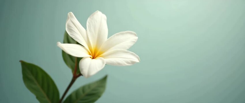 Elegant white flower gently sways against a soft green background as the camera slowly pans, capturing nature's beauty in a serene, cinematic style ideal for stock footage.