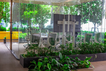 The backdrop of the evening sky along the river, with riverside houses and communities, or tall...