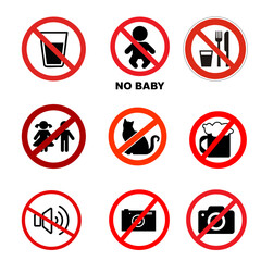 Prohibition icons indicating no babies or children allowed, suitable for safety rules and restricted areas