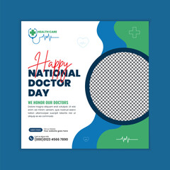 Happy National Doctors Day Professional Medical Social Media Post Design Template