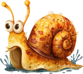 A cartoon snail with a surprised expression isolated on transparent background