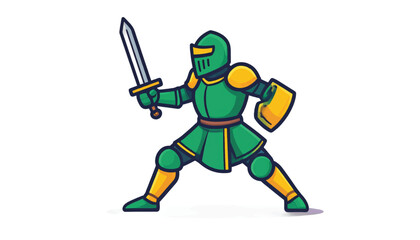Fototapeta premium Cartoon Knight Ready for Battle with Sword and Shield.