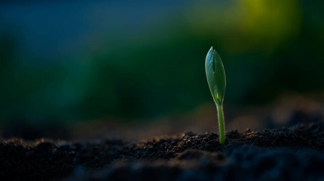 Inspiring video of a tiny sprout breaking through soil, symbolizing growth and new beginnings in nature