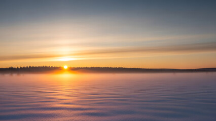 Fototapeta premium Scenic Golden Hour Winter Landscape with Lake at Sunrise Scene