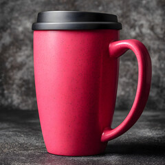 Pink Travel Mug with Handle on Dark Background