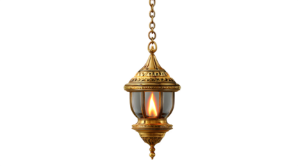 Vintage antique metal oil lamp and traditional brass lantern object with gold and silver glass decoration isolated on white background