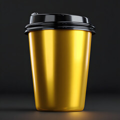 Gold Metallic Coffee Cup with Black Lid on Clean Background