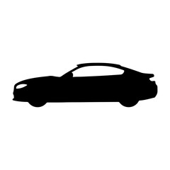Modern Car Silhouette Side View Isolated on White