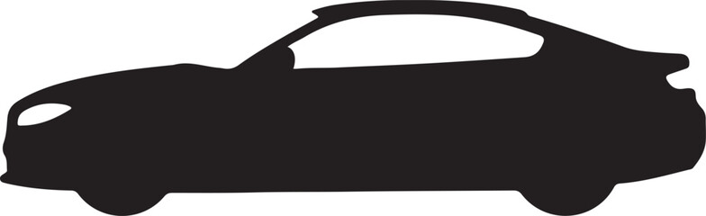 Modern Car Silhouette Side View Isolated on White
