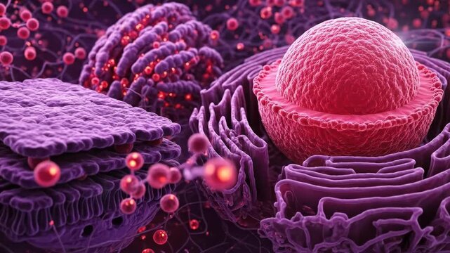 Detailed 3D rendering of a eukaryotic cell nucleus and organelles
