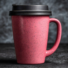 Pink Travel Mug with Handle on Dark Background